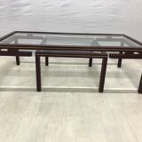 Pierre Vandel metal lacquered stone bass table and glass
