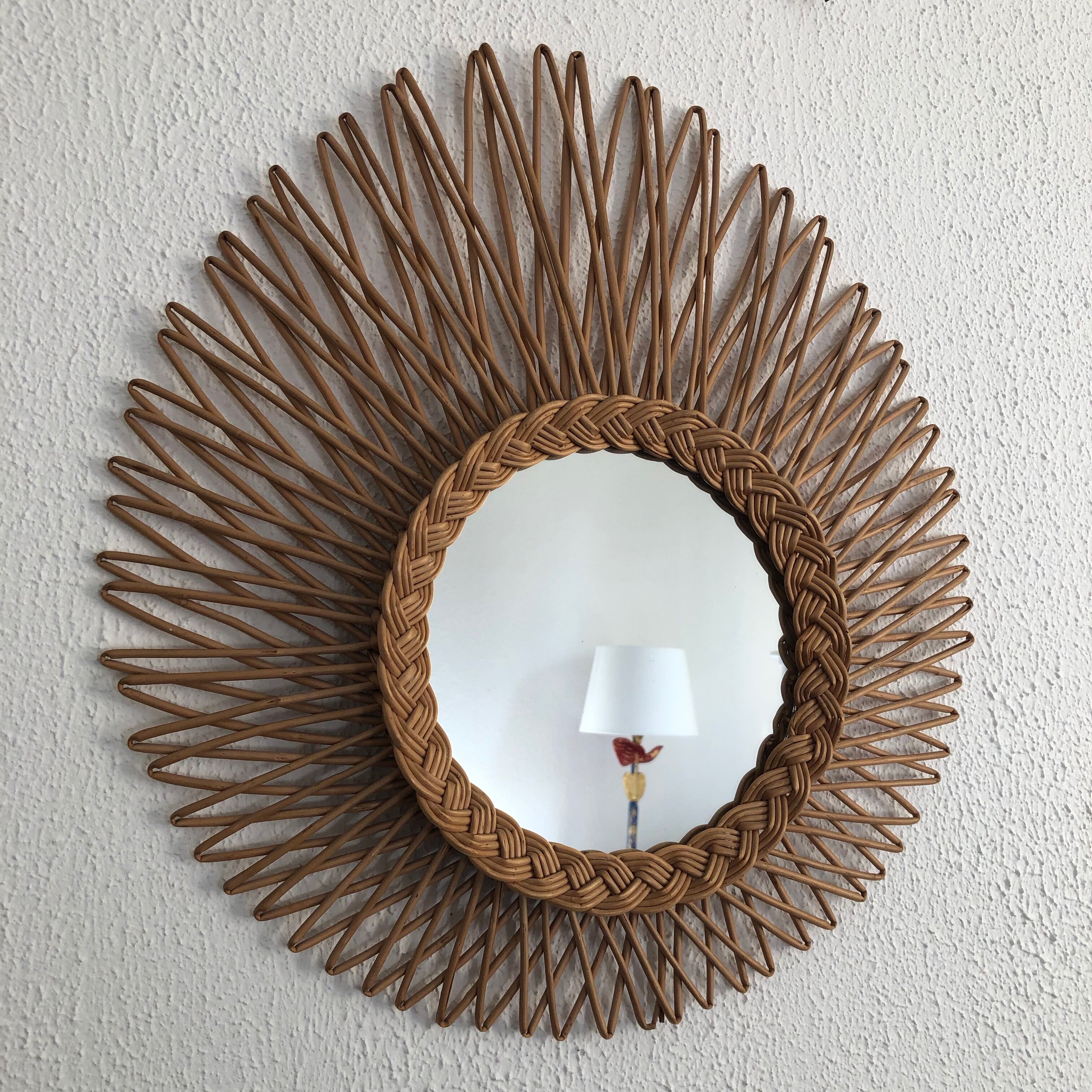 Vintage rattan sun mirror 1960 - 50 x45 cm