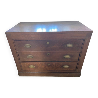 Old and authentic countertop furniture with 3 large drawers in oak 1900