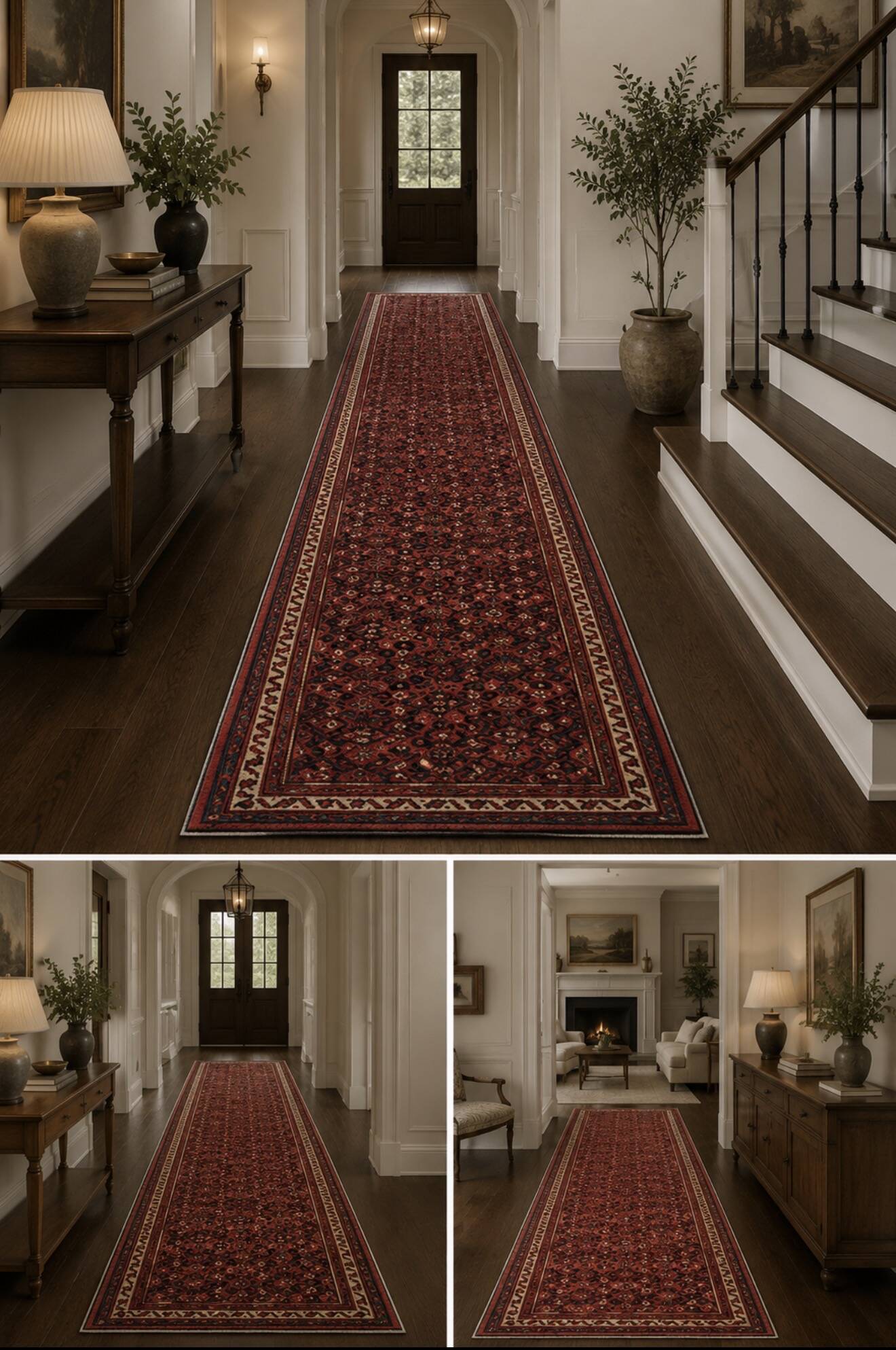 Long Vintage Oriental Runner Rug Handwoven Geometric Wool Stair Runner