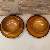 Pair of antique cups + saucers st clement ceramic brown vintage #b615