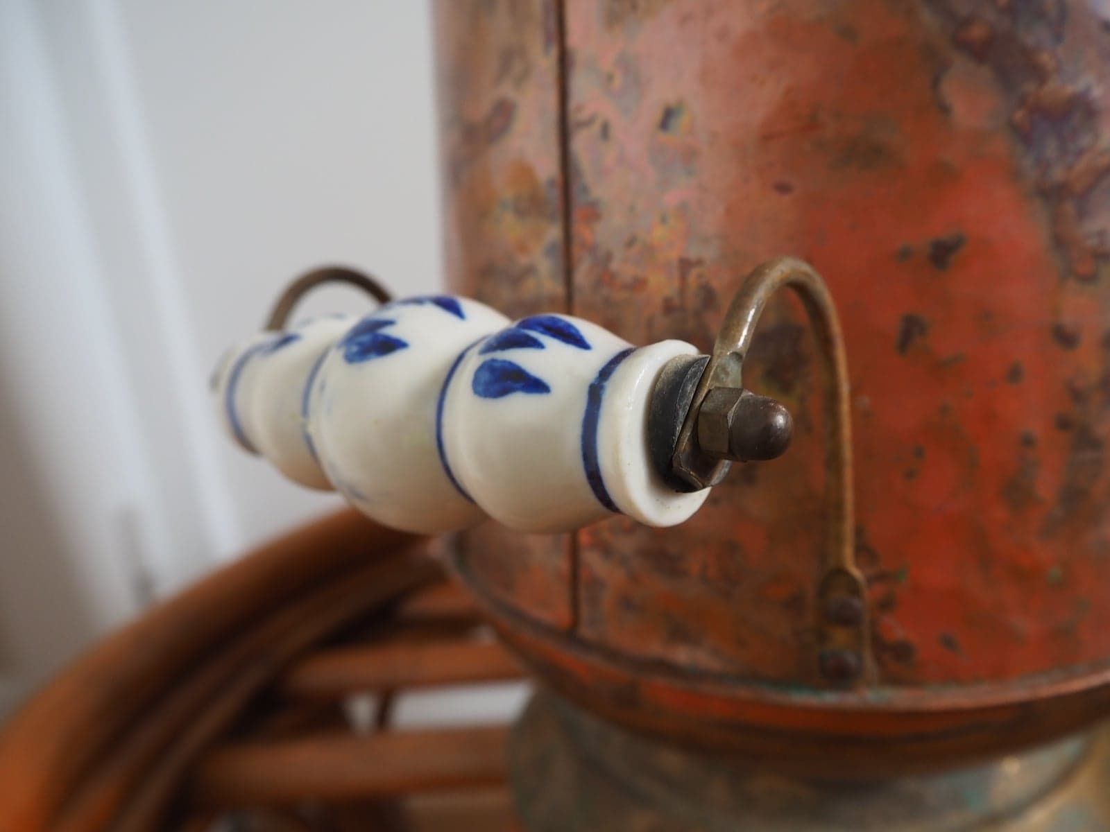 Copper umbrella holder and porcelain handles