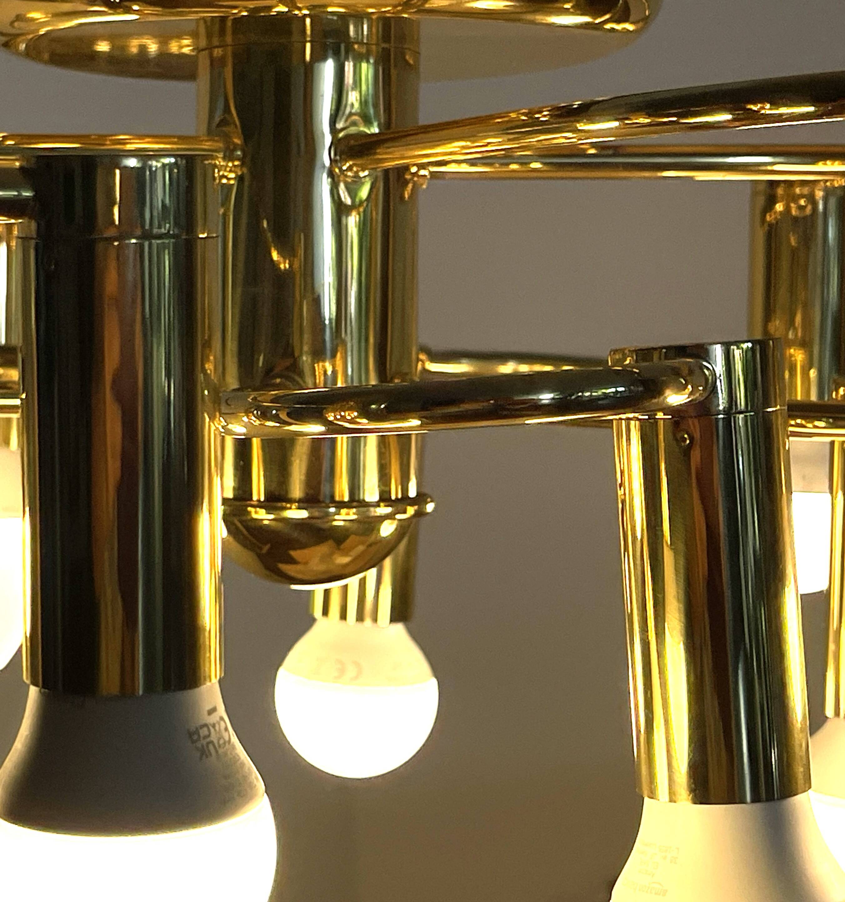 Brass suspension Mid-century 10 arms by Honsel Leuchten