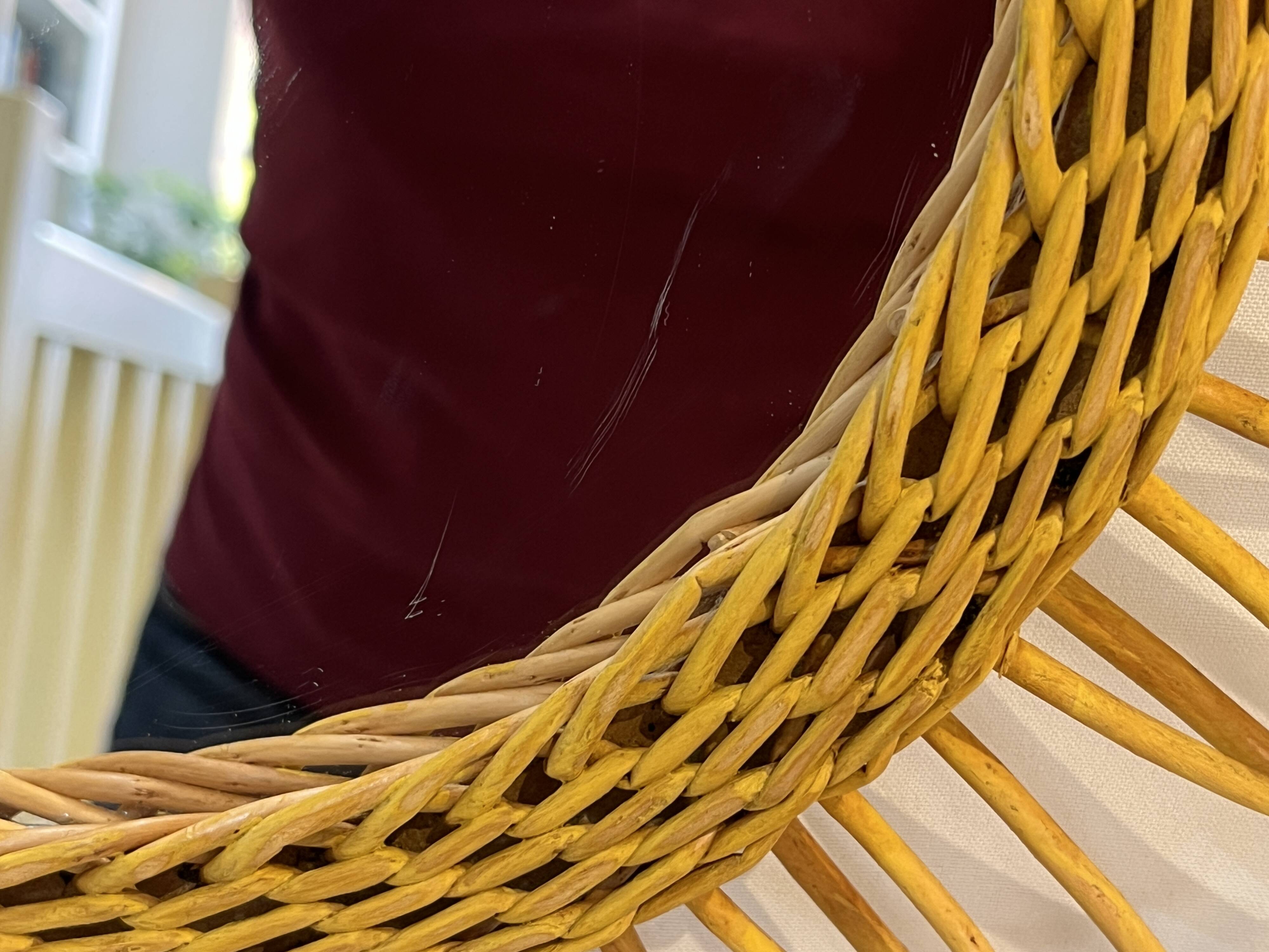 Round mirror flower sun in rattan wicker wood vintage 1960 1970 55 cm folk