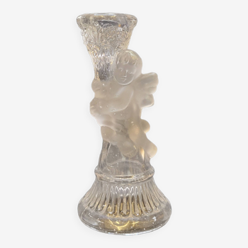 Candlestick candle holder in satin molded pressed glass air bubbles angelot cherubin