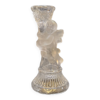 Candlestick candle holder in satin molded pressed glass air bubbles angelot cherubin