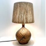 Vintage stoneware lamp by Alain Blanchard, 1970s, fern, rope shade