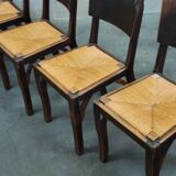 Suite of 6 chairs brutalist style straw and solid oak