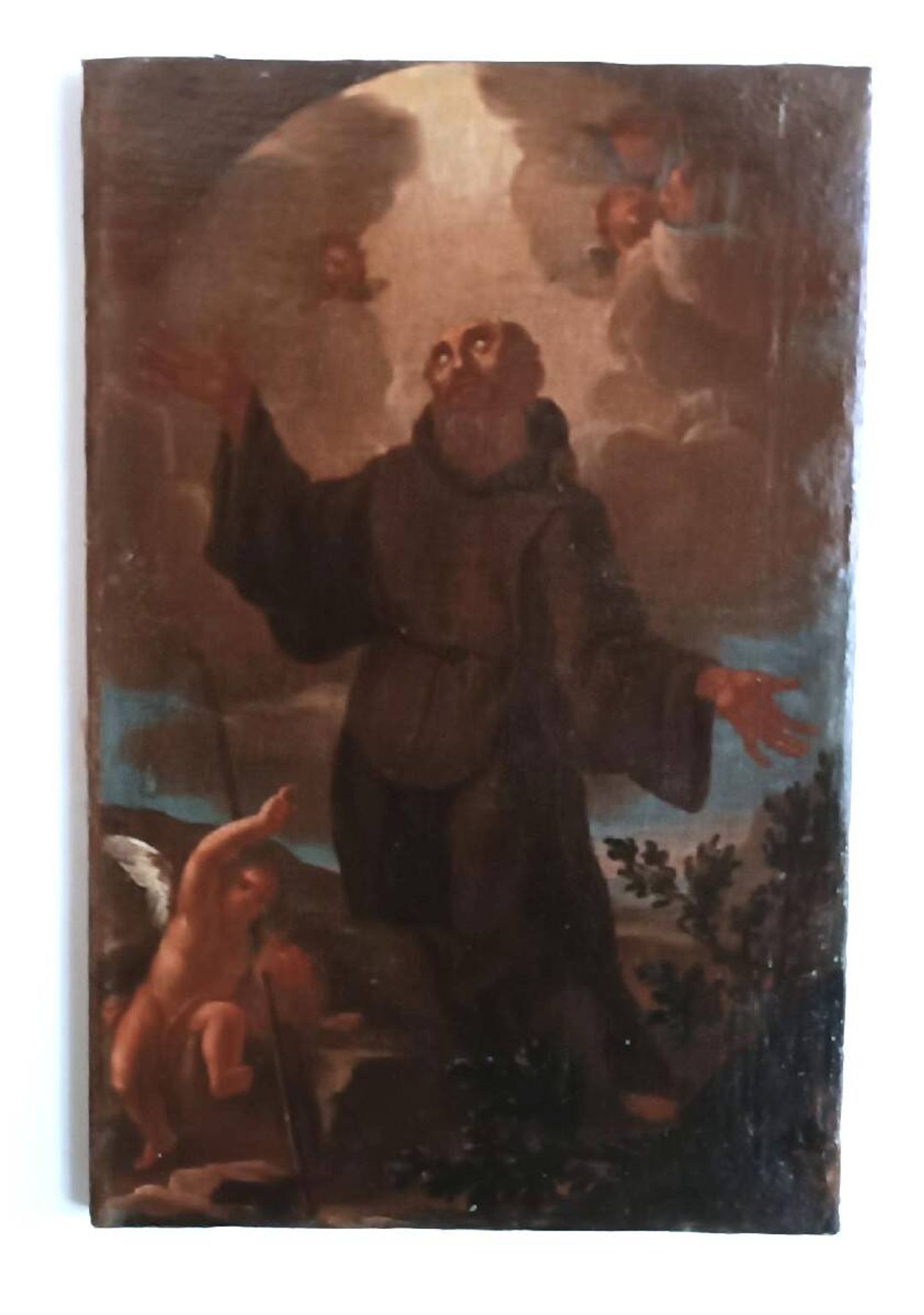 Old Oil Painting on Canvas, Baroque Period, Depicting a Franciscan Saint