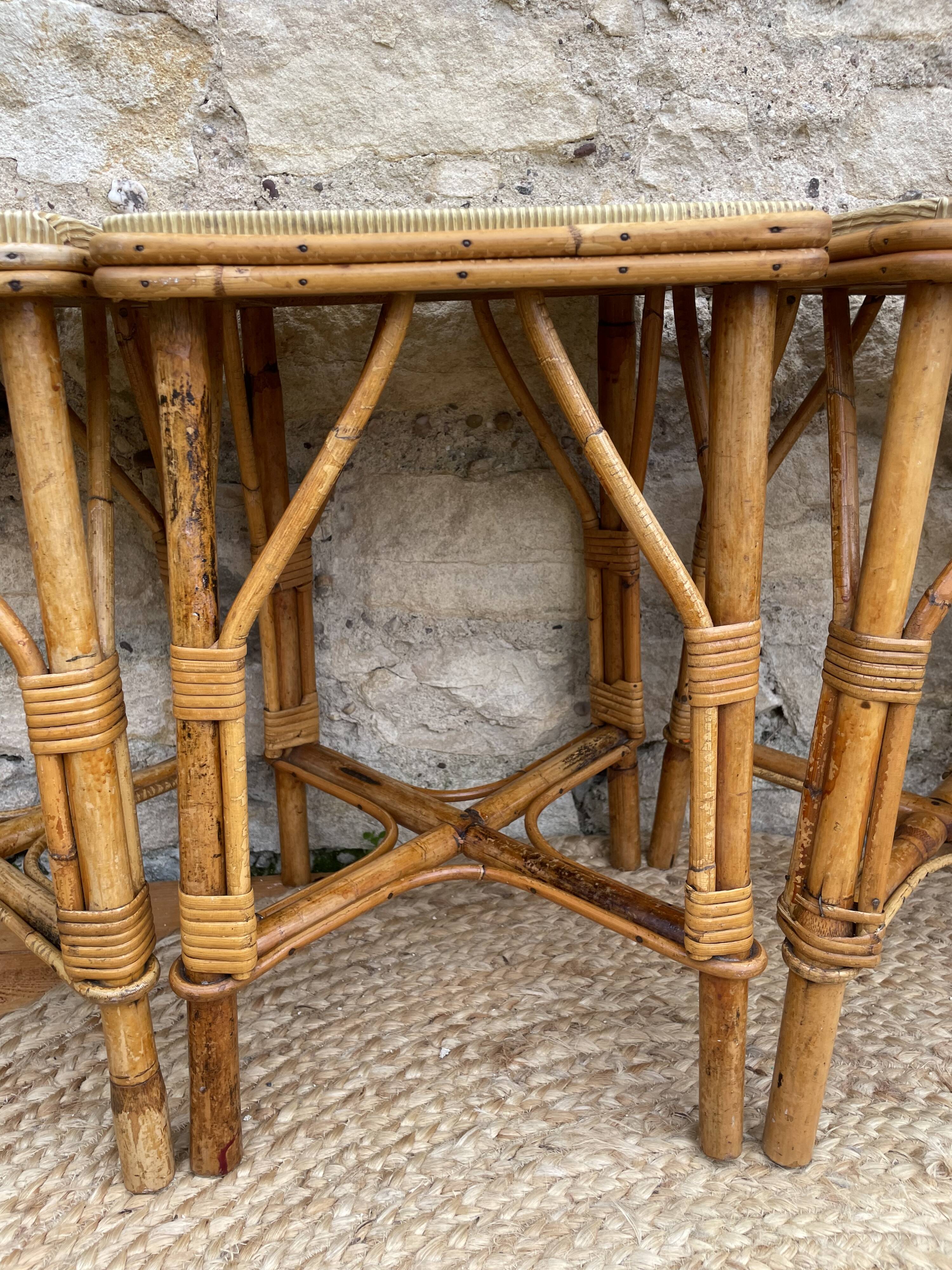 Set of four rattan stools