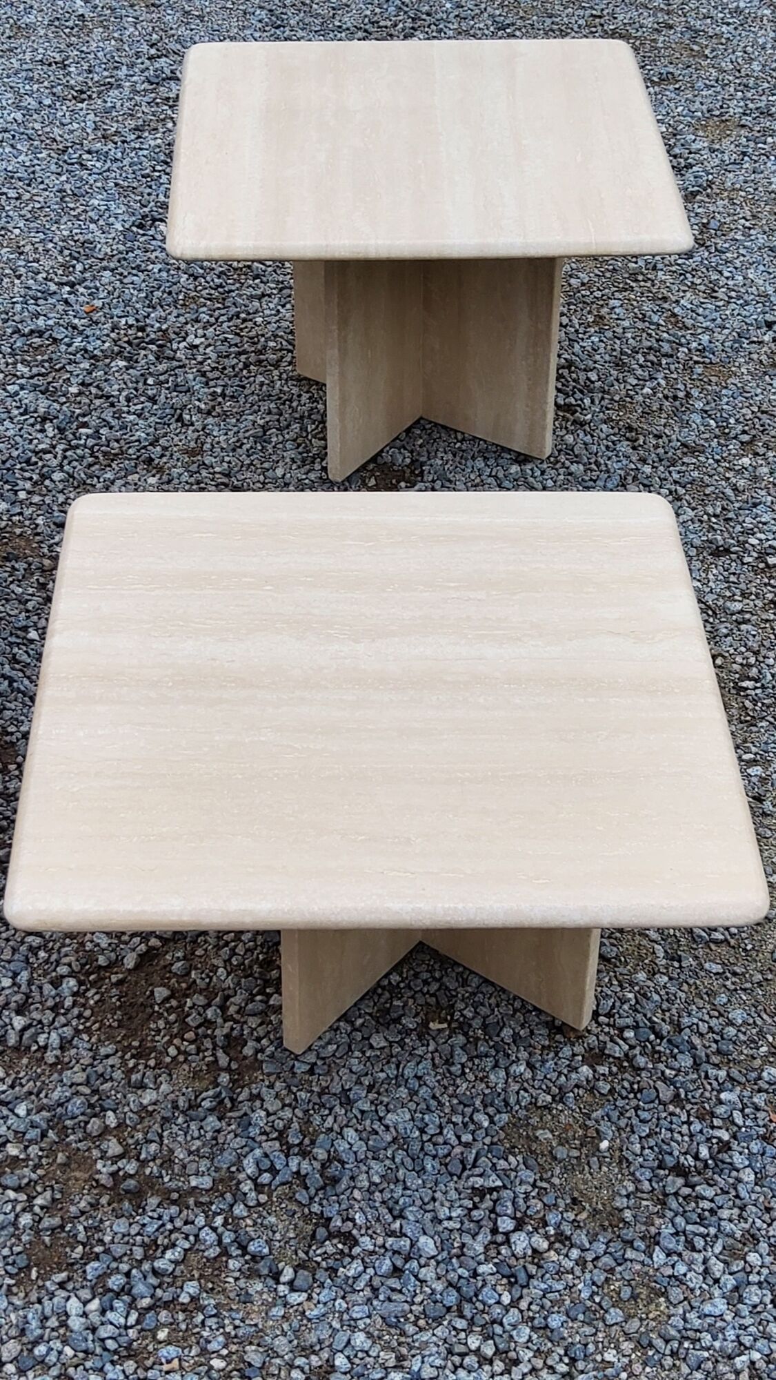 Set of 3 travertine trundle coffee tables from the 70s