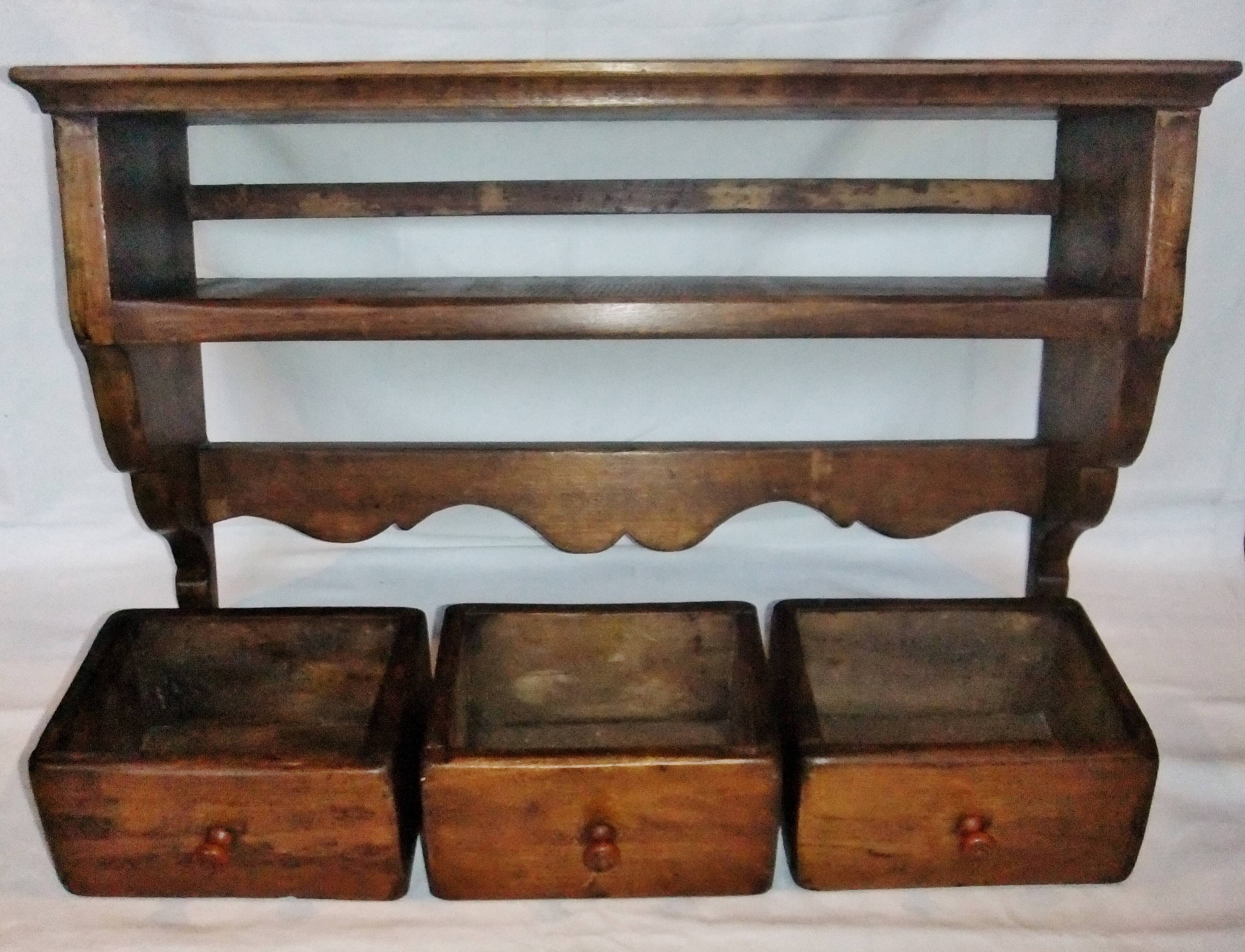 Curved wooden wall shelf storage drawers 69 cm