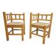 Dutch Modernist Art Deco Style Corner Chair in Oak and Rush, 1950s, Set of 2