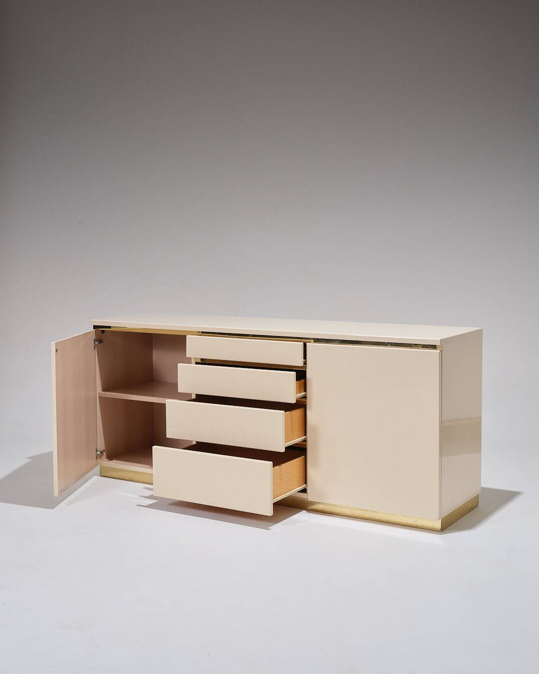 Lacquered Wood and Brass Sideboard, 1970s