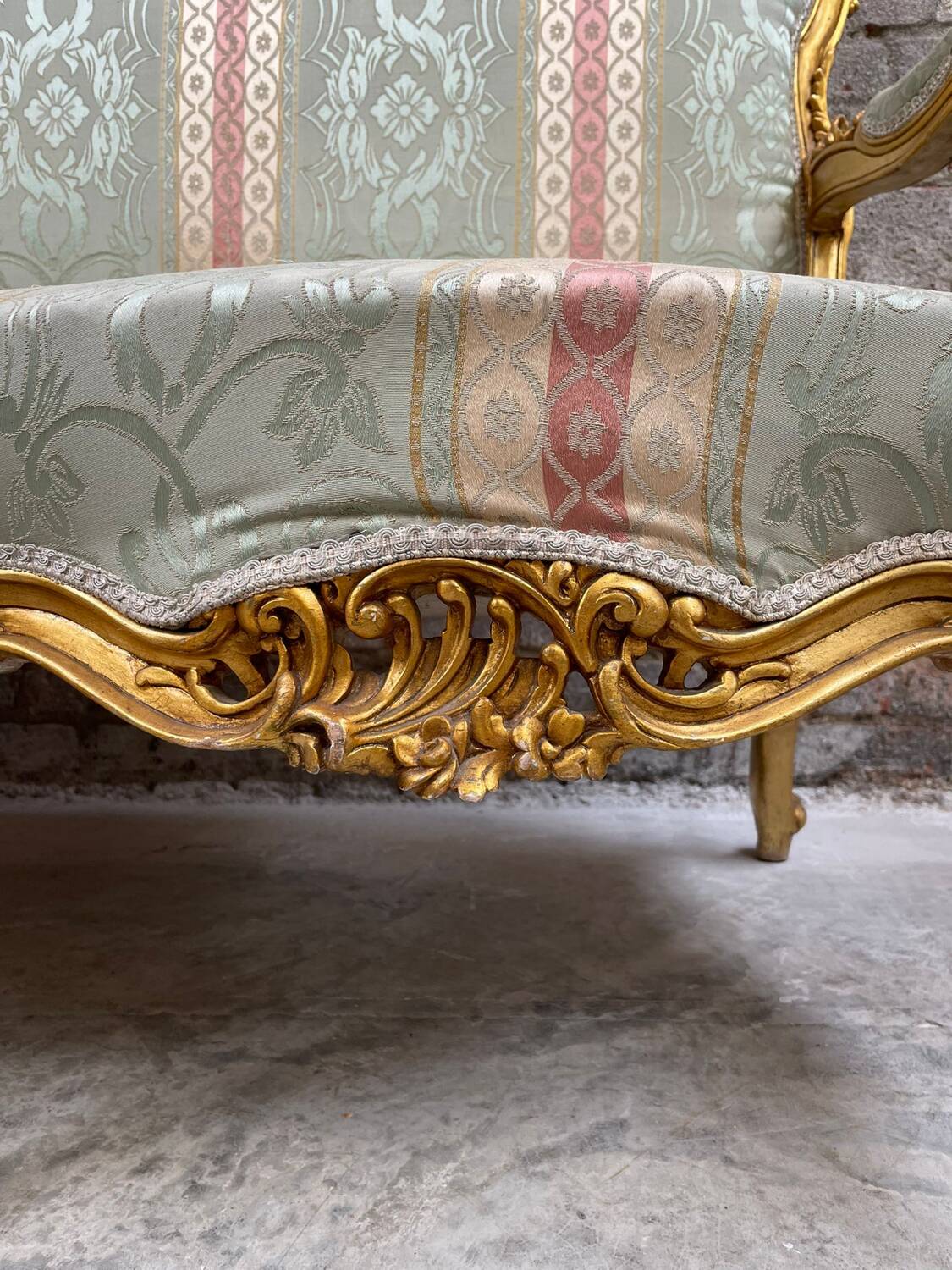 Antique Louis XV Style Gilded Sofa with Gobelin Upholstery