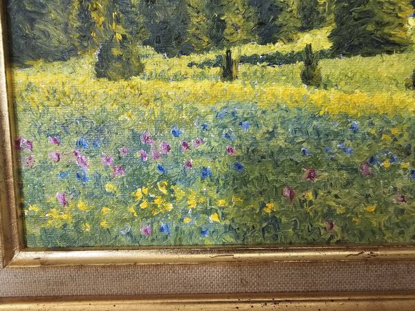 Tableau Huile sur Toile - Combe fleurie ''Les Jacobeys'' Jura Signé Raymonde