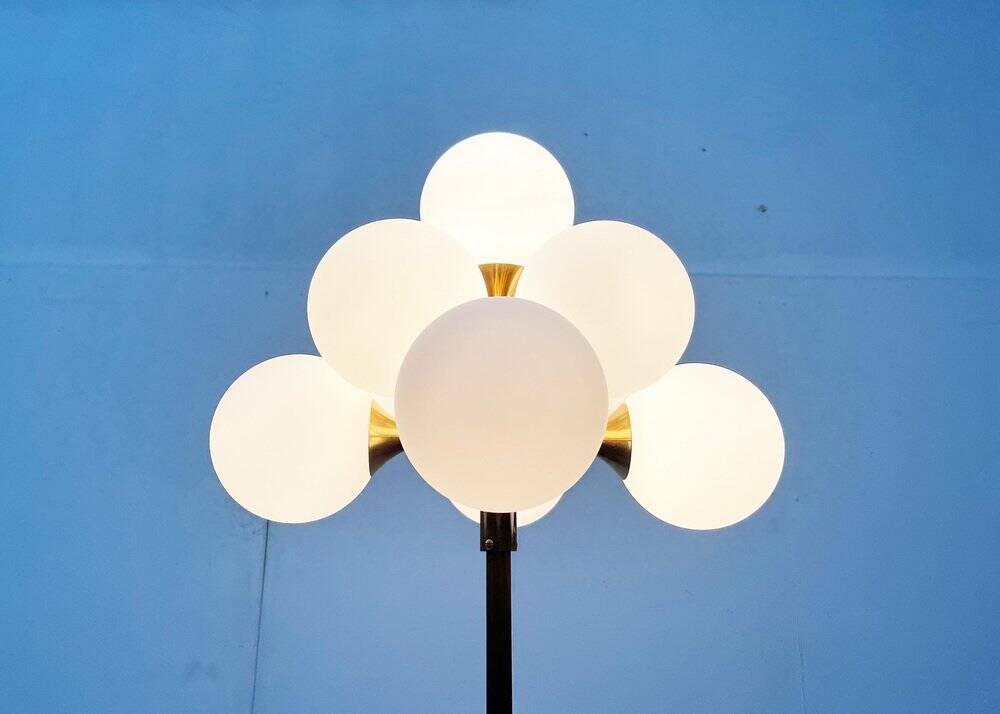 German brass floor lamp in Space Age style from the mid-century by Kaiser Leuchten, 1960s.