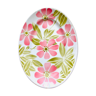 Dish digoin sarreguemines with pink and green ceramic flowers - old-retro -kitchen