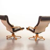 Noboru Nakamura Design Chocolate Brown Padded Leatherette Swivel Chairs 70s