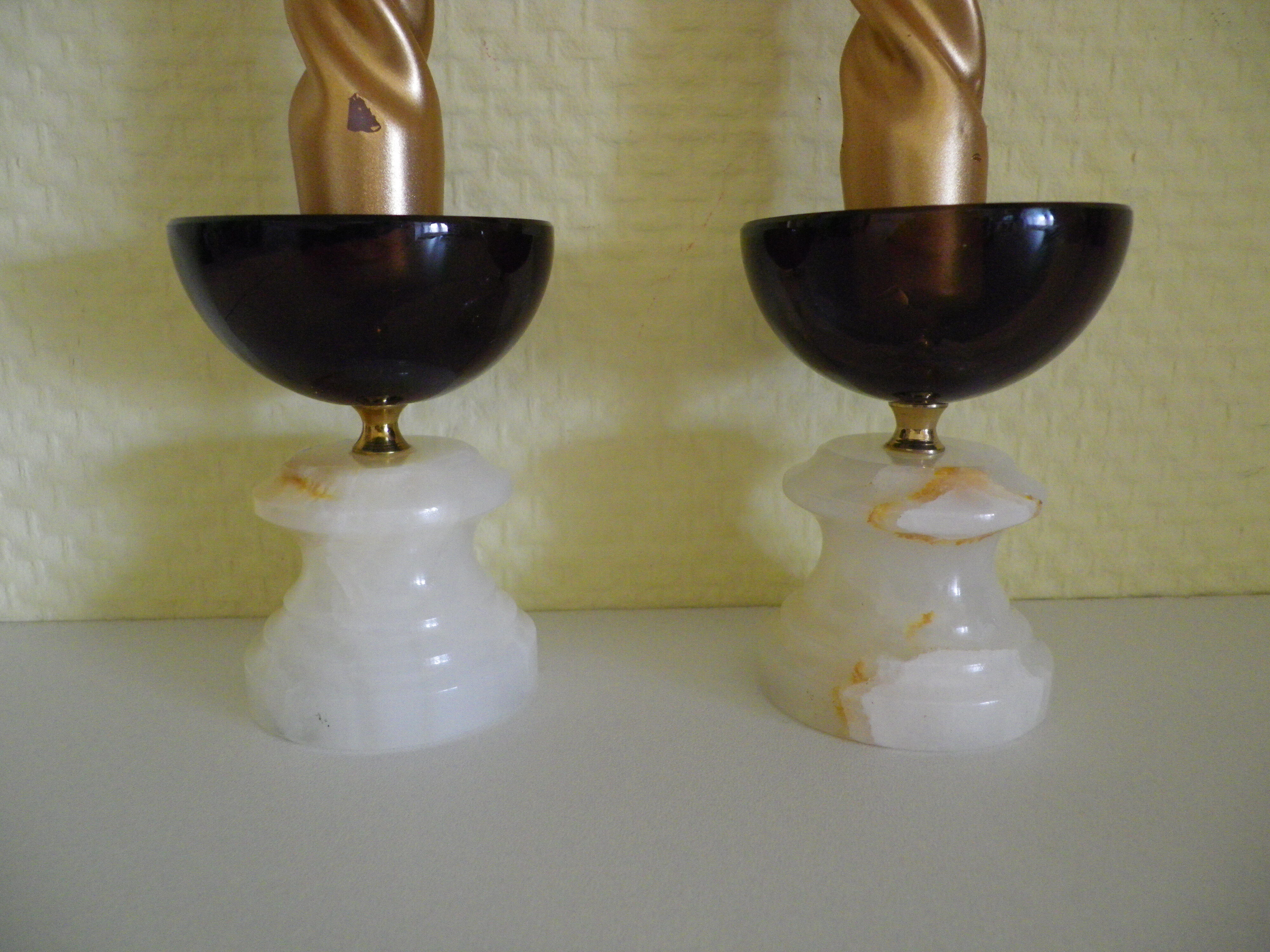 Pair of candlesticks in Crystal and onyx stone