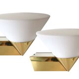 Brass and opaline wall lamp Limburg Germany 1970