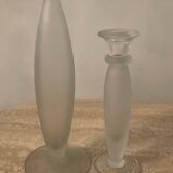 Duo of vintage soliflore vases in frosted glass