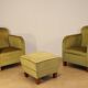Pair of vintage velvet armchairs with footrest - 1950s