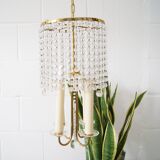 Lustre quatre flammes avec perles de verre laiton