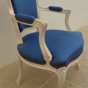 Cabriolet armchair in lacquered wood trimmed in blue satin, Louis XV style