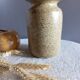 Pyrite sandstone vase with leaf decoration, Vallauris unsigned, 1970
