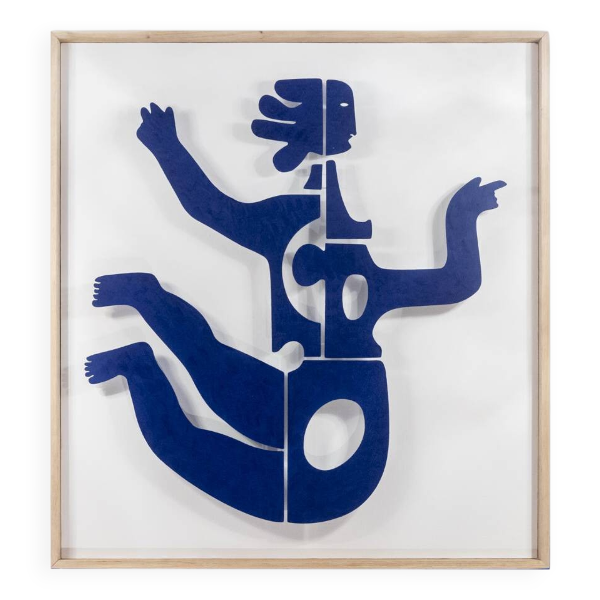 "Eva" decorative panel in blue lacquered metal. Contemporary work.