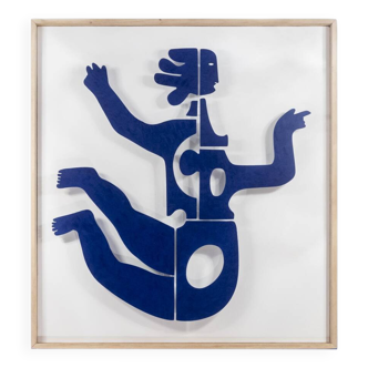 Panneau décoratif « Eva » en métal laqué bleu. Travail contemporain.