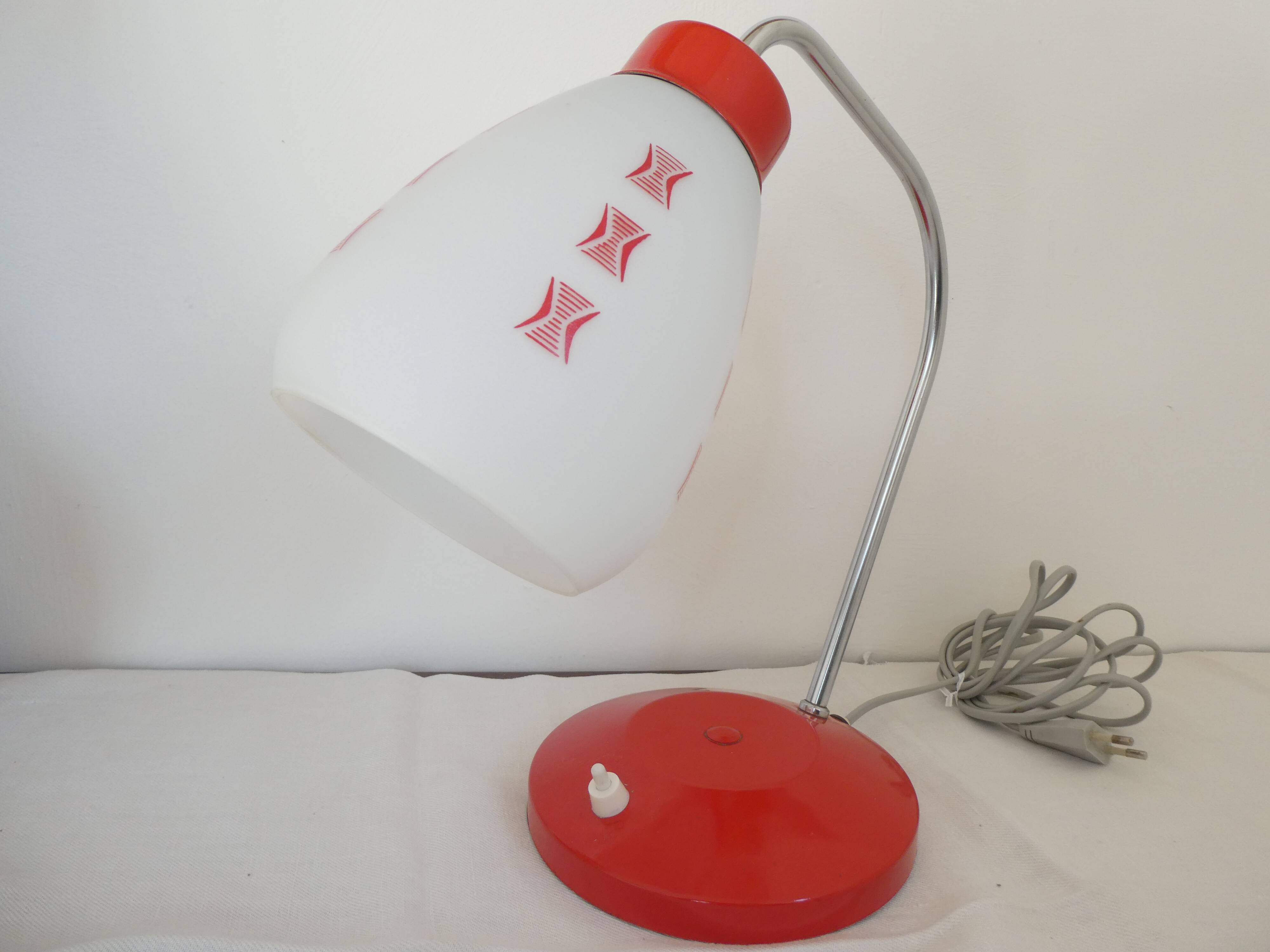 Lidokov desk lamp Czechoslovakia metal and opaline original, 1960