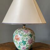 Lamp china mid XXe floral decoration on wood support