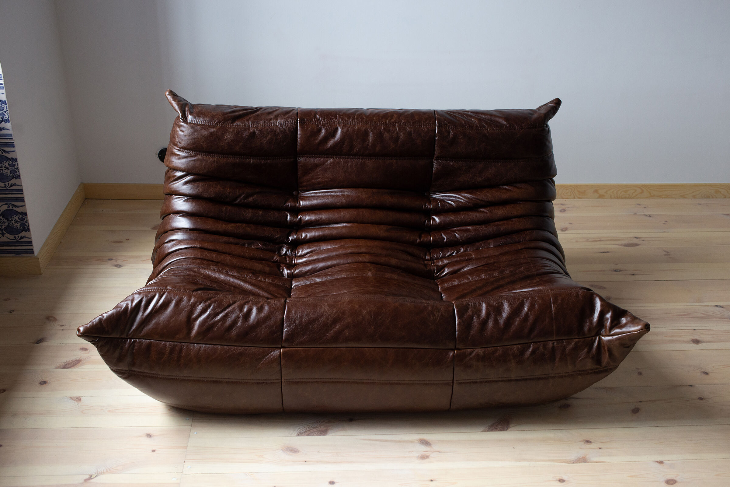 Set of 3 brown leather Togo sofas designed by Michel Ducaroy 1973