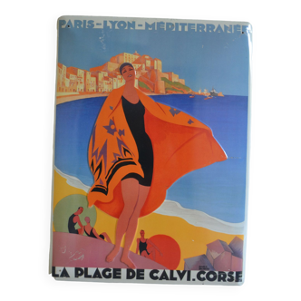 Vintage lithographed sheet metal plate advertising Calvi Corse
