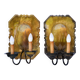 Pair of Dutch Sconces Repusse Brass Two Light Wall Moun
