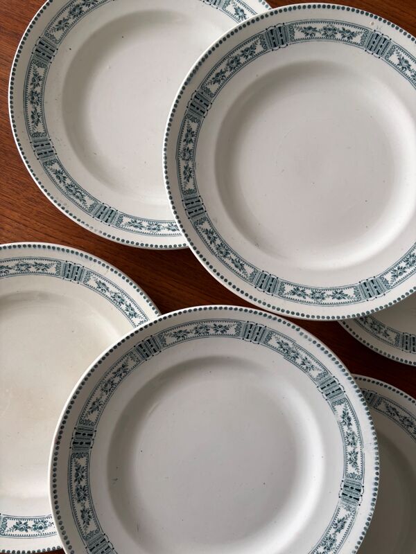 Lot de 6 assiettes plates anciennes Moulin des Loups & Hamage modèle P