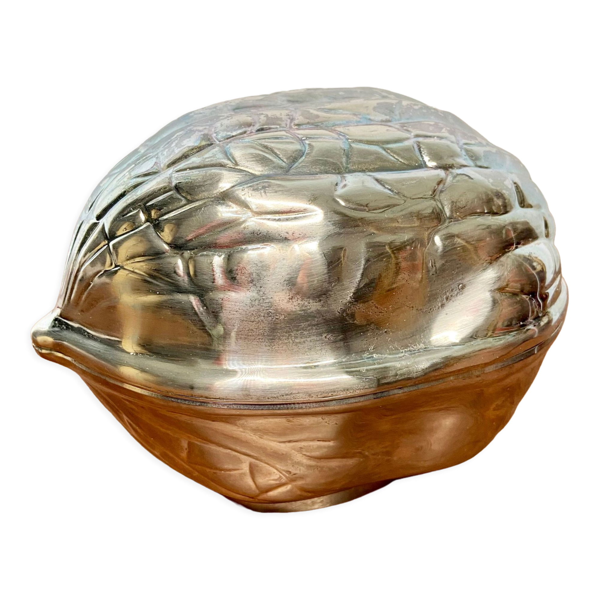 Silver metal walnut box