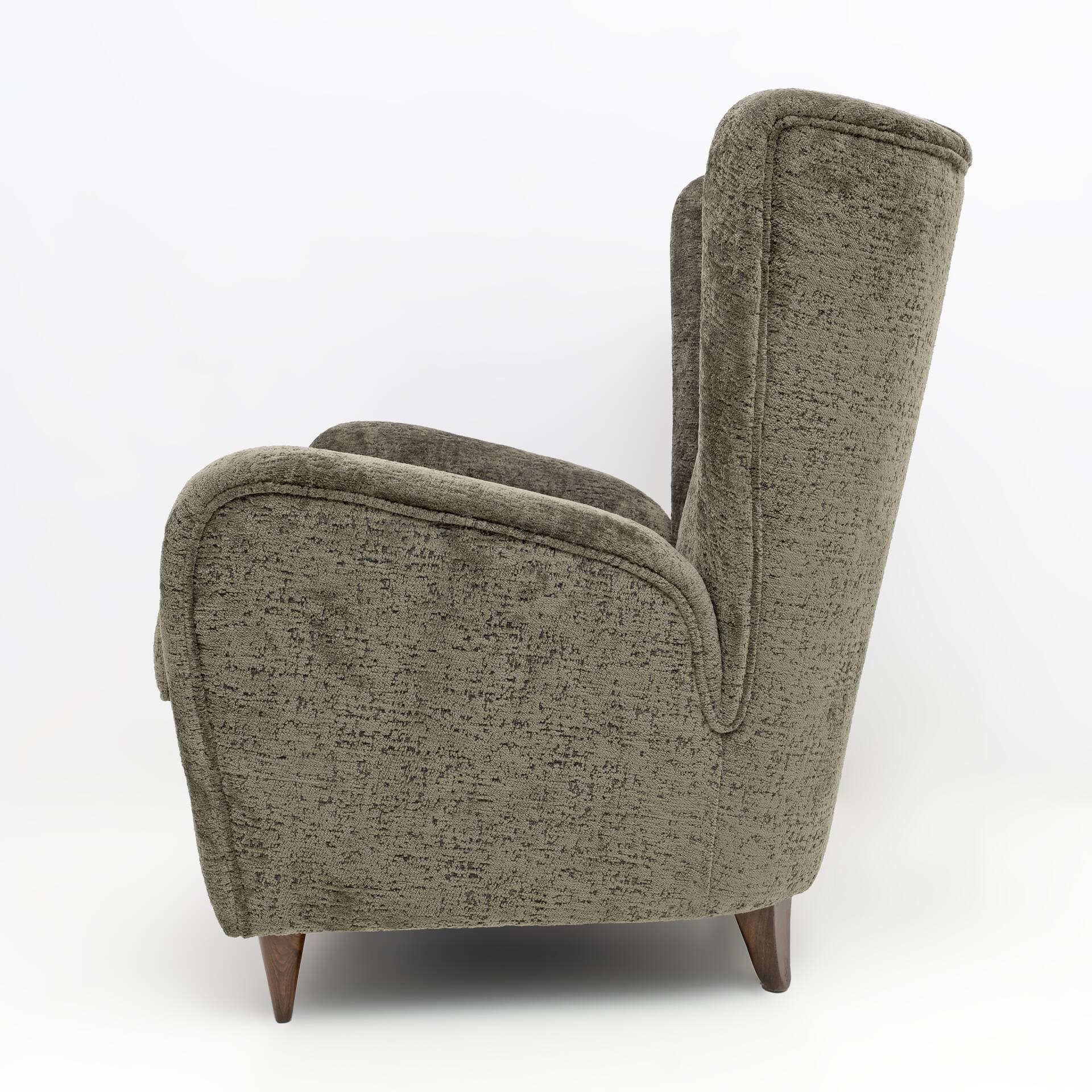 Paolo Buffa Mid-Century Modern Italian Walnut and Coating Boucle Armchair