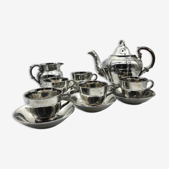 5 cups silver tea and teapot in English faience 19th century