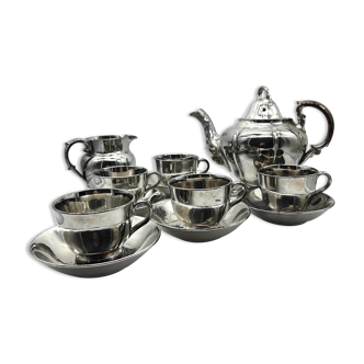 5 cups silver tea and teapot in English faience 19th century