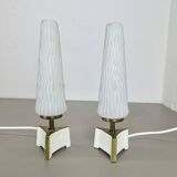 Set of 2 "cone" glass and brass table light, italy 1950s