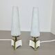 Set of 2 "cone" glass and brass table light, italy 1950s