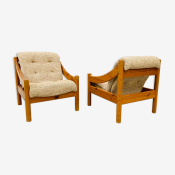 Danish armchairs in pine wood and wool by Domino Møbler, set of 2.