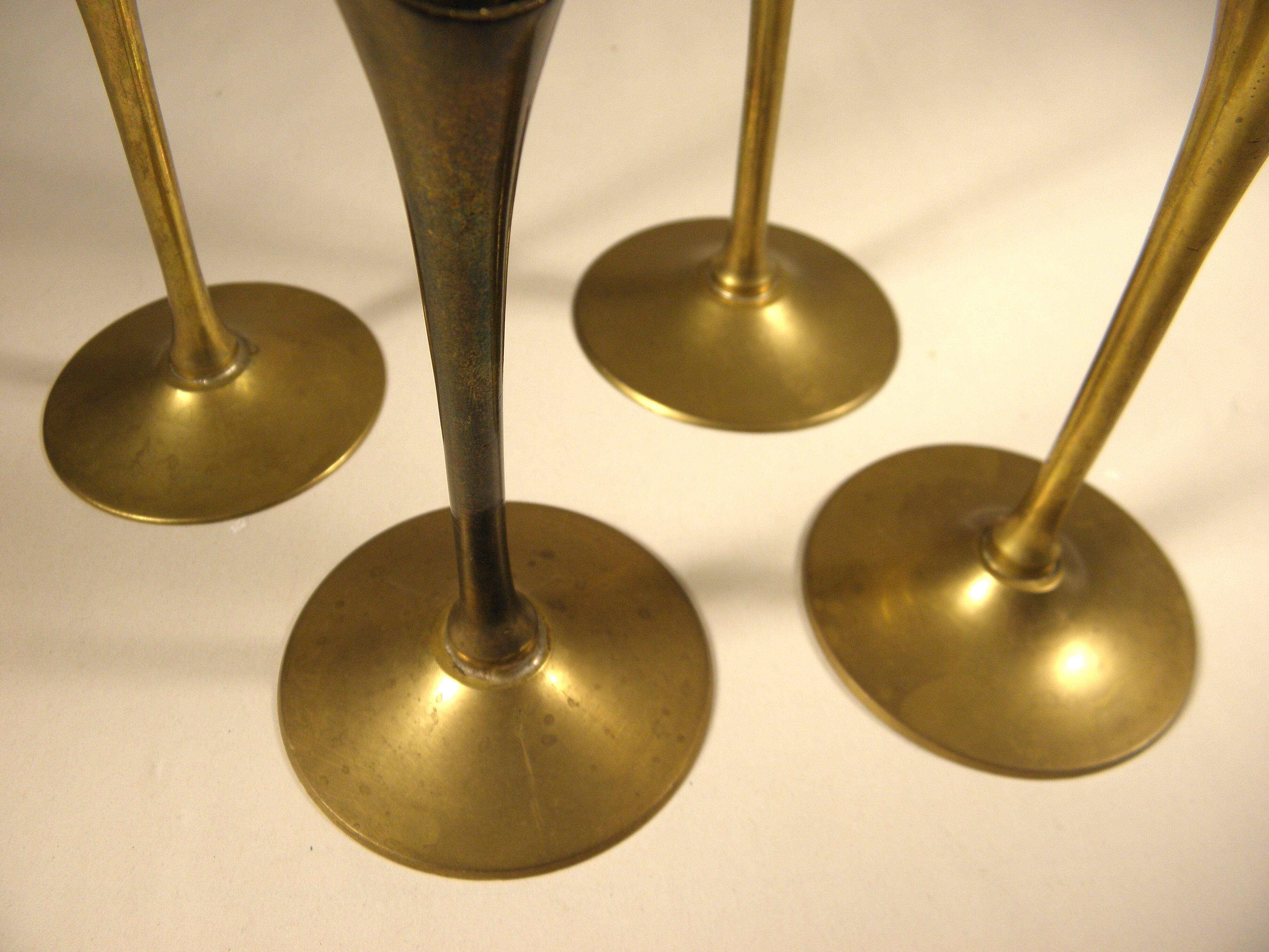 4 flutes, brass champagne glasses