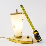 Lampe de table verre opalin et base laiton années 50