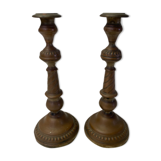 Pair of brass candle holders