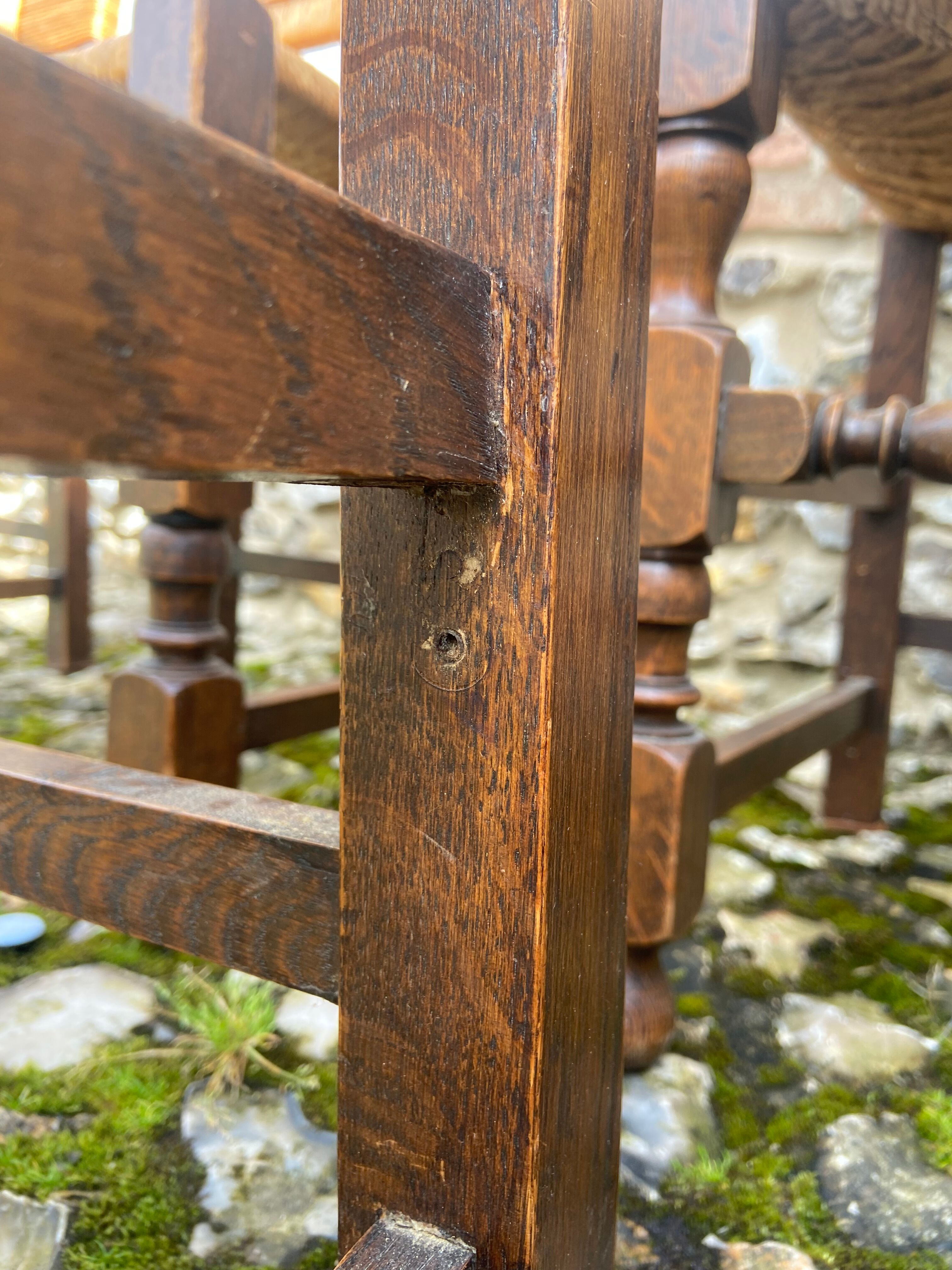 Six brutalist chairs straws and wood 60s