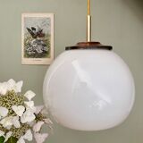Vintage globe pendant lamp in white opaline